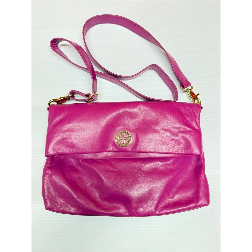 Tory Burch Dena Convertible Crossbody Messenger Leather Flap (Magenta) MSRP $365